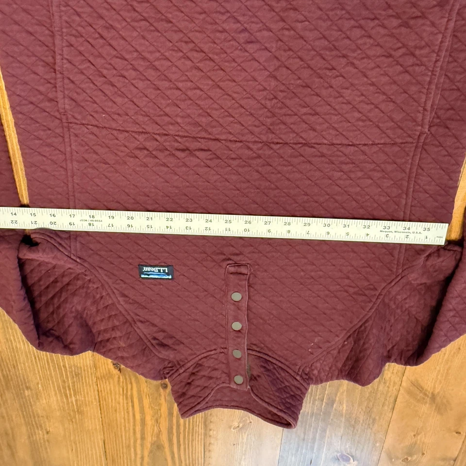 LL Bean выстеганная толстовка мужская средний темно-бордовый 1/4 кнопка насмешливый воротник - Изображение 3 из 4