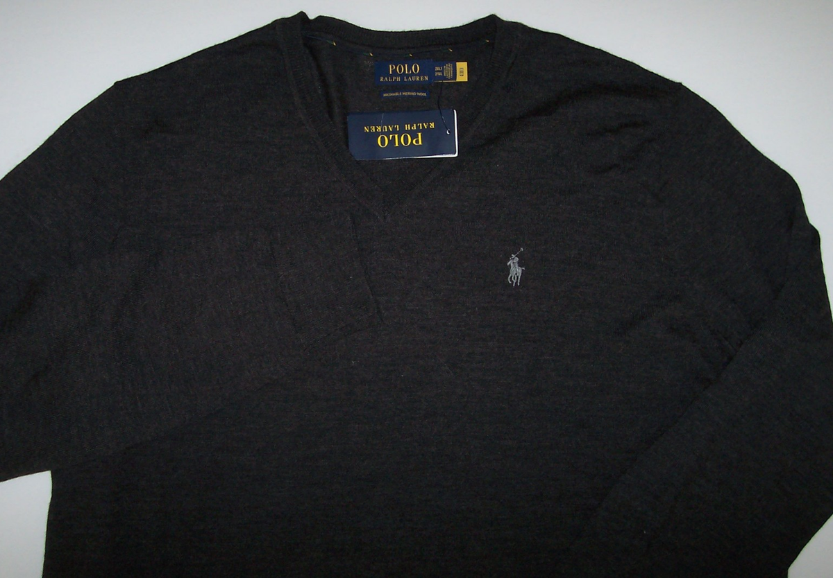 希少　USA製　ビンテージ　Ralph Lauren ラグマット NWT Polo Ralph Lauren CHARCOAL GRAY Washable MERINO WOOL Sweater