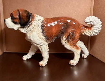 1980 s Large St. Bernard Dog Ceramic Statue #30025 35. W. Germany,  18.75  X 11 