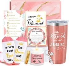 Retirement Gift for Women, 20Oz Tumbler, Card, Sock, Queen Retired