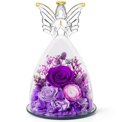Angel Roses Gifts for Her,Preserved Real Flowers Roses in Glass Angel Figurin...