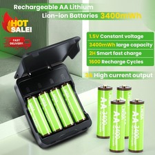 Rechargeable Lithium 1.5V AA Batteries with Li-ion AA Battery Charger LOT