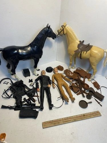 Johnny West Vintage Lot- 2 Action Figures + 2 Horses 1960’s Used, Flawed