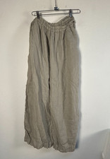Ichi Antiquites Womens Linen Wide Leg Cropped Pants Beige Casual Japan Made