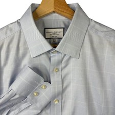 Charles Tyrwhitt Mens 17/35 Slim Fit Non-Iron Blue Glen Plaid Dress Shirt Cotton