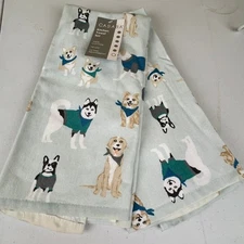 Casaba Kitchen Towel Set Dogs Puppies Blue Cotton Home Decor New