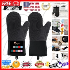 Silicone Oven Mitts - 13.6 in Heat Resistant Gloves, BPA-Free & Easy to Clean