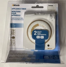Woods Indoor Appliance Timer Grounded Outlet 24-Hour On/Off Settings 2 Outlet EE