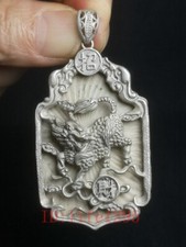 Old Chinese Tibet Silver Carving Kylin Statue necklace Pendant Collection gift