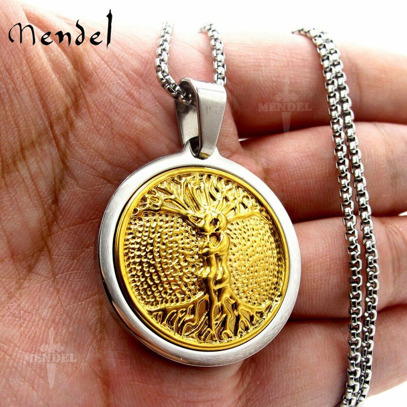 Mendel Men Gold Plated Celtic Tree Life Love Pendant Necklace - Product main view