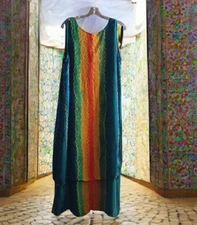 Vintage Boho Maxi Dress Pool Party Vacation Cruise XL Rainbow Colors Art Print