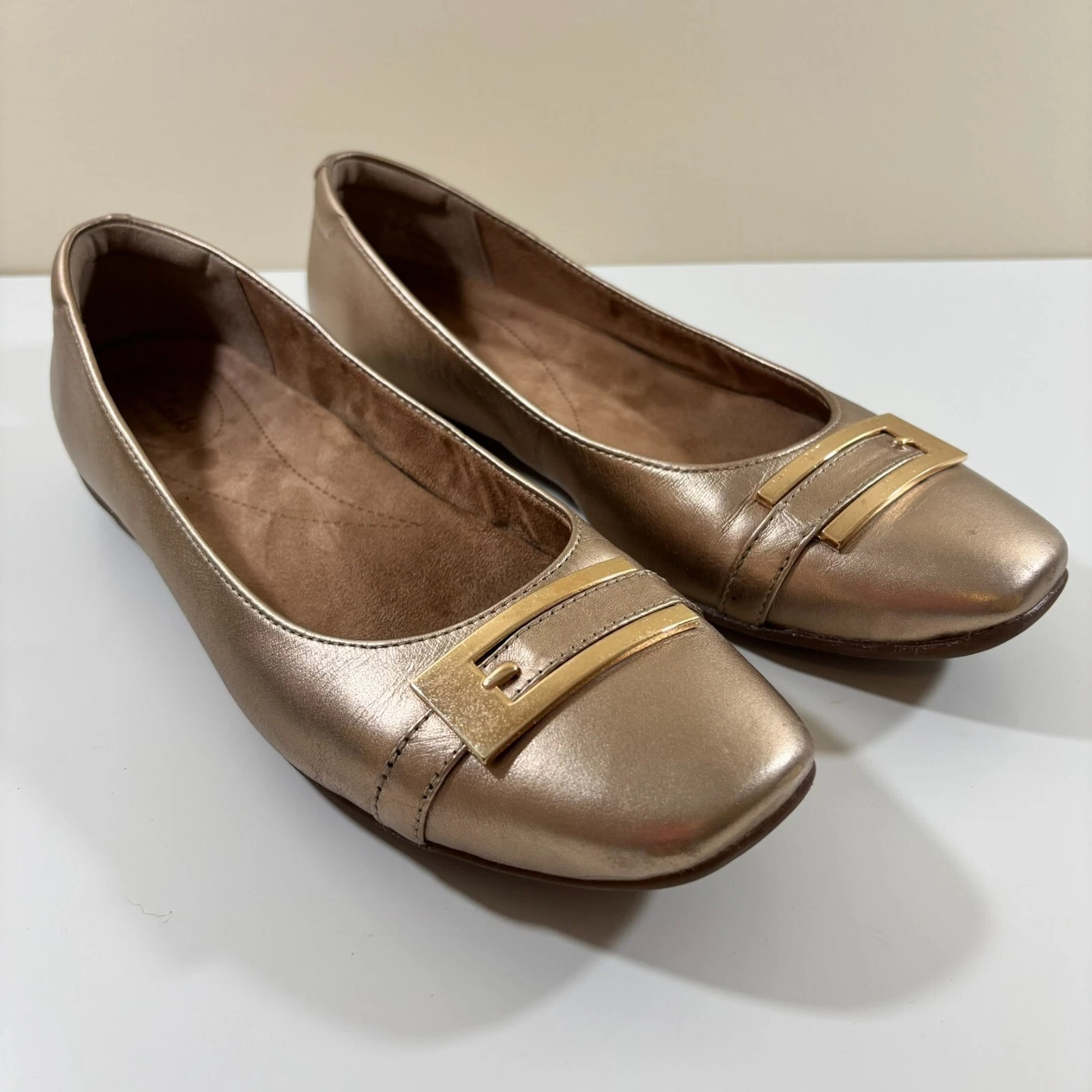 Clarks Artisan Ballerine Donna 8 5 Blanche West Oro Fibbia Metallizzata Comfort Slip On