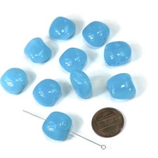 Czech Pressed Druk Pillow Glass Beads 15x17mm Aqua Opal milky 10pcs CL728