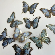Blue Butterfly Stickers Gold Foil Junk Journal Collage Scrapbooking