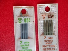 Bates double point knitting needles, sizes 0 & 2,  7"