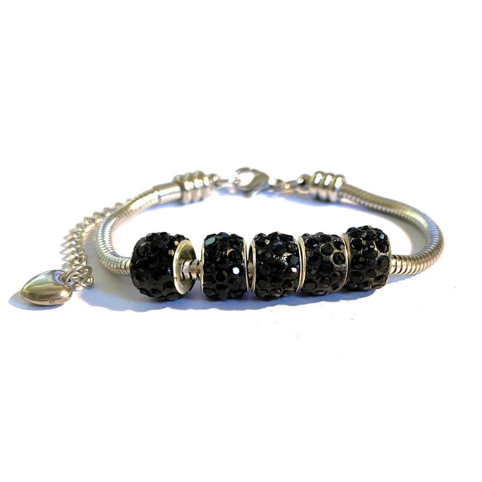 Bracciale tipo pandora in acciaio inox da donna braccialetto con zirconi charms - Immagine 2 di 4