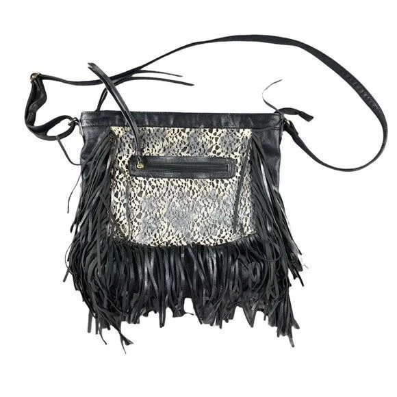 Madden Girl Womens Black Silver Fringe Crochet Hippie Boho