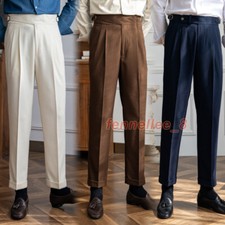 British Mens Naples Pants High Waist GURKHA Trousers Straight Dress Pants Casual