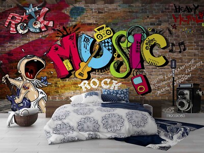 3D Rock Music Graffiti Wallpaper Wall Murals Removable Wallpaper