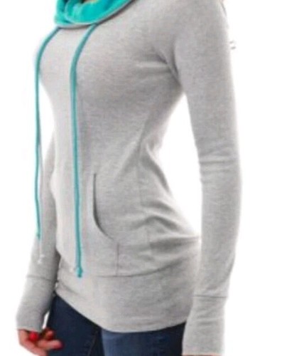 Patty Boutik Women Gray With Blue Accent Cowl Neck Sweatshirt New With Tags Sz S - Picture 7 of 8