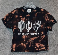 Dirtee Laundry Women's Crop Shirt Black Bleach Dye "NoPricks Allowed" S Preowned
