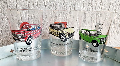 60er/70er Jahre Trinkgläser Porsche 914, Fiat 1500 C, Ford Capri 2600 GT Selten