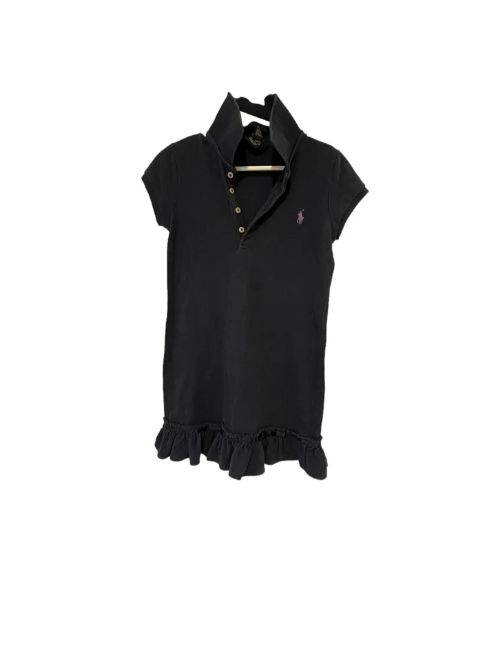 Ralph Lauren Girls Ruffle Dress - Size 6, Navy Blue, 100% Cotton, Purple Horse - Image 3 of 4