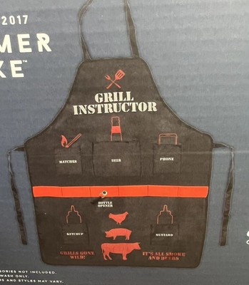  Grill Instructor   BBQ Apron Utility Belt Bottle Opener Phone & Beer Pockets