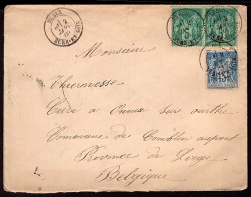 404 COUVERTURE FRANCE VERS BELGIQUE 1885 DREUX - COMBLAIN AU PONT - Photo 1/2