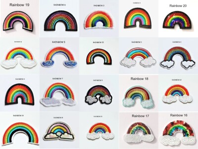 Motiv-Aufnäher gestickt Regenbogen & Wolken zum Aufbügeln Applikation - 15 Designs