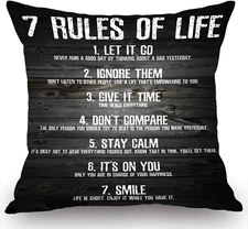 Throw Pillow Case Cushion Cover 7 Rules of Life Motivational Quotes for Sofa