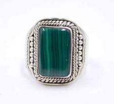 7.1 Gm 925 Sterling Silver Natural Malachite Cab Gemstone Ring Size 8" US