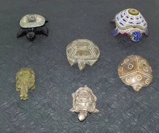 6 tortues pierre naturelle obsidienne jade autre 1 boite cloisonnée 1 étain - G2