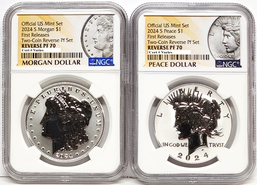 2 coin 2024 morgan peace reverse proof silver dollar set ngc rp70 fr mp