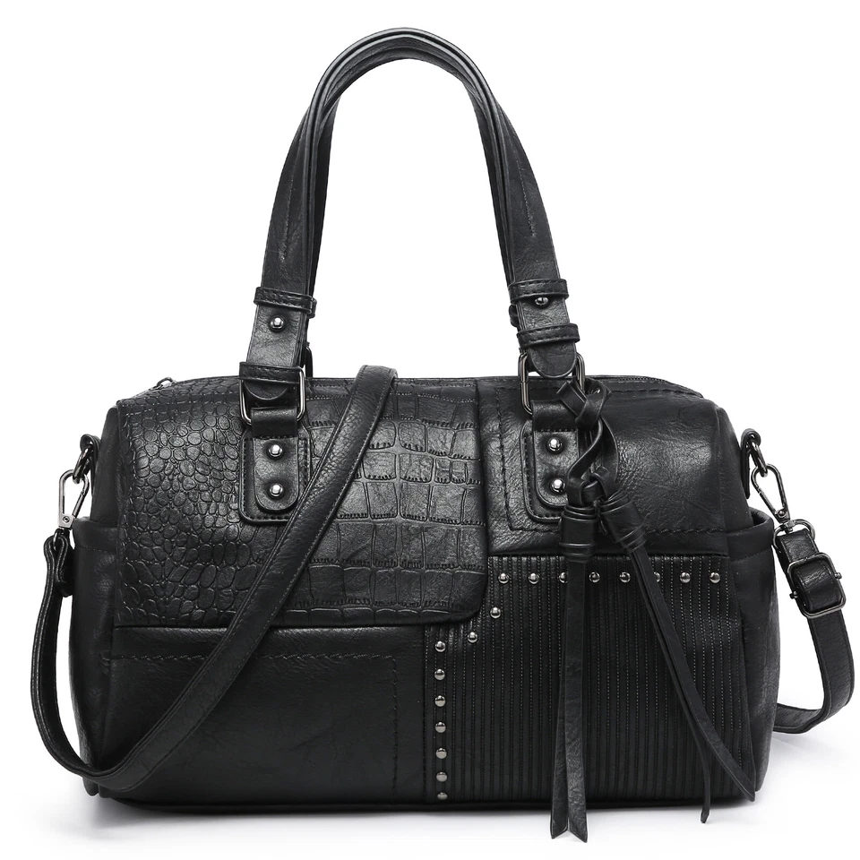 Womens Soft Vegan Leather Barrel Bags Large Hobo Top Handle Work Totes Satchel - Image 4 of 4