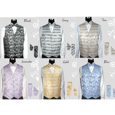 Men's Tuxedo Vest Set 4 Pieces: Vest, Bow Tie, Tie and Handkerchief Design V003