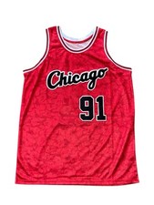 Dennis Rodman Chicago Bulls Jersey Red Men's Large Stitched NEW