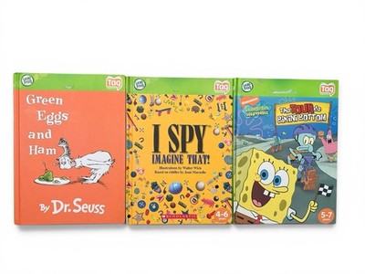 Lot Of 3 LeapReader TAG Hardcover Books Sponge Bob, I Spy, Green Eggs And Ham