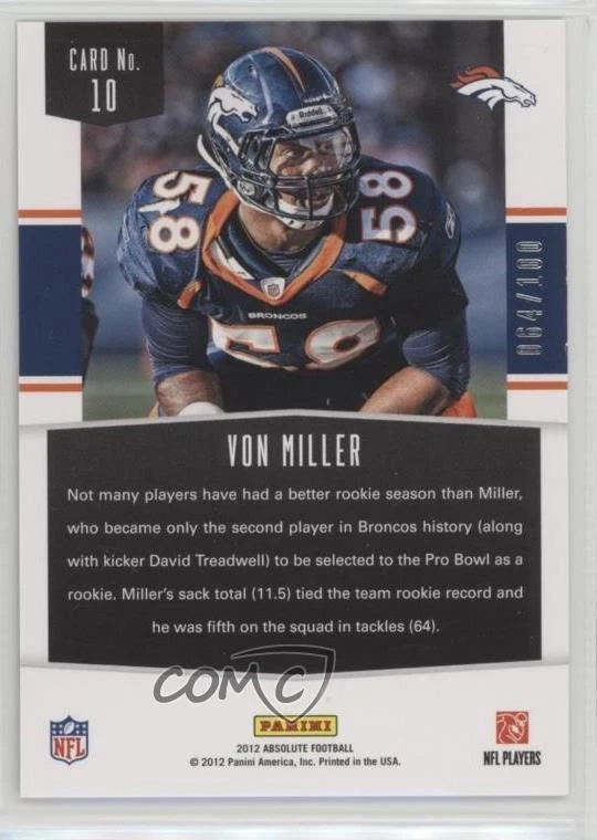2012 Panini Absolute Gridiron Force Spectrum /100 Von Miller #10 - Image 2 of 2