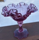 Fenton Rose Colonial Pink Footed 6” T Compote Bowl Scalloped Edge