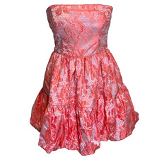 New Floral polkadot floral Strapless Puff Mini dress Formal HOCO Pink Coral 6