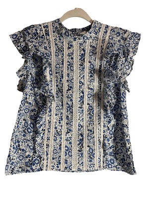 Veronica Beard Sol Floral Ruffle Mock Neck Blouse Shirt EUC Sz 6