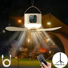 Portable Tent Ceiling Fan For Camping W/ LED Lantern USB Rechargeable Remote