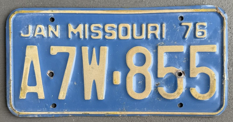 Vintage 76 MO License Plate Missouri Lic 1976 Blue Yellow
