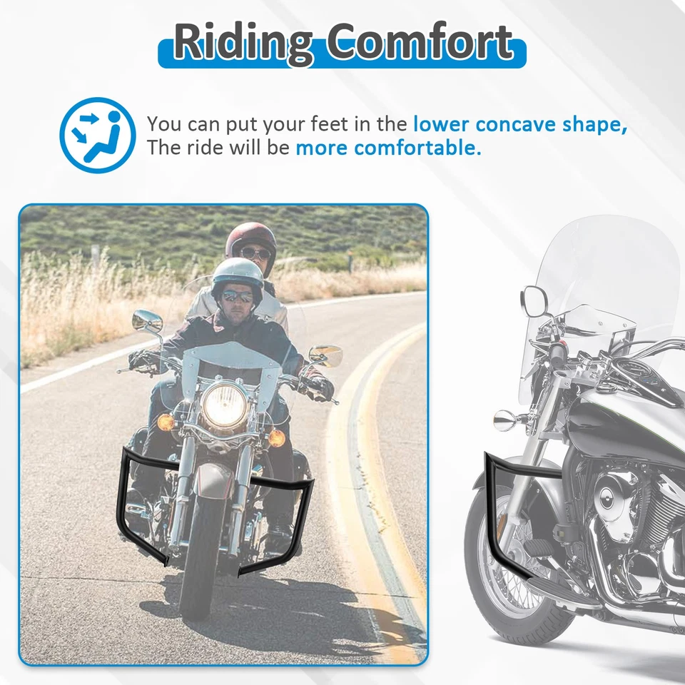 Barra de choque de protección de carretera para motor delantero negro Kawasaki 06-25 VN900B/C/D/E/F Foto 4 de 4