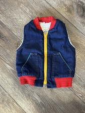 Vtg. Y2K HEALTH-TEX Denim Vest Sherpa lined Yellow Zipper USA Made  Flaw  
