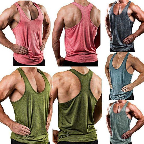 Herren Mens T-Shirts Trägershirt Loose Sports Fitness Unifarben Tanktop - Picture 3 of 17