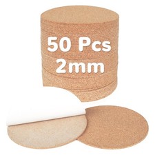 50pcs 2mm Self-Adhesive Cork Sheets, 4" Round Tiles for DIY Crafts  Coasters