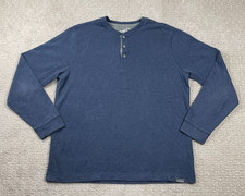 Eddie Bauer Sweater Mens Large Blue Henley 1/4 Button Pullover Knit Cotton Hike