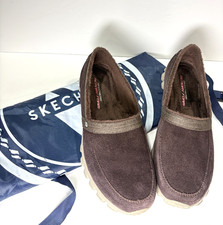 Skechers EZ Flex Women's Slip-On Brown Suede Sneakers Faux-Fur Lining Sz 10
